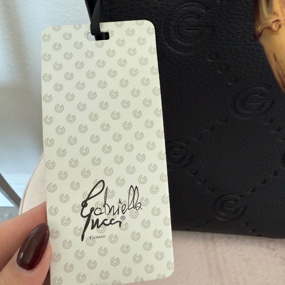 Gabriella Puccini Black Embossed Leather Bamboo Handle Bag with Dustbag– 10.5” - Picture 4 of 9